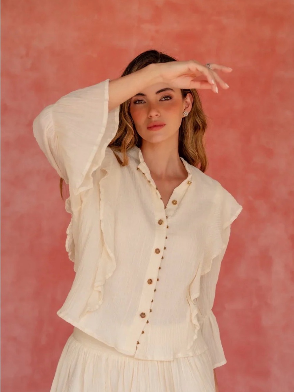 Ivory Ruffle Button-Front Women's Top